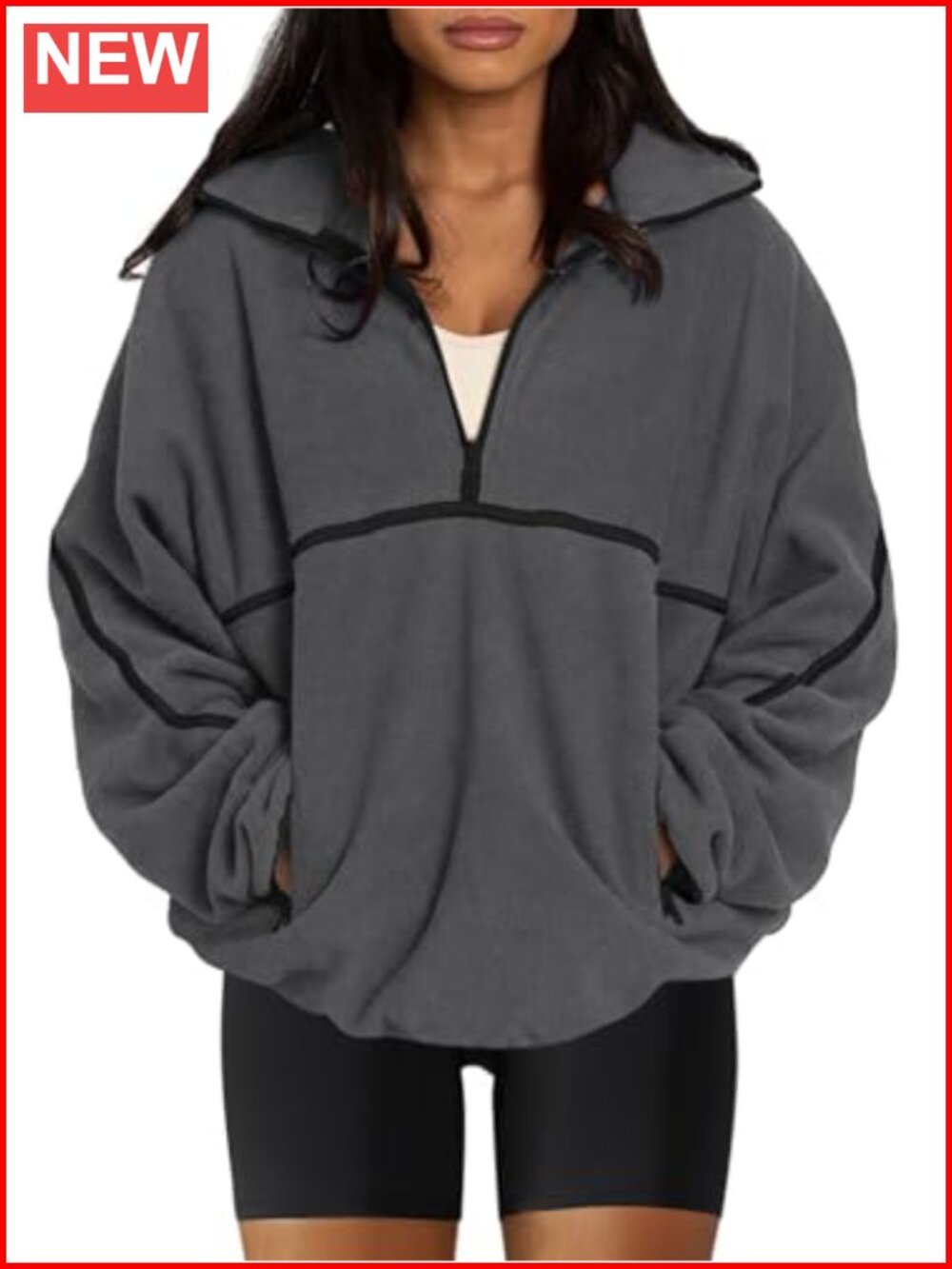 Womens Half Zip Sherpa Fleece Pullover Oversized Sweatshirt Jacket